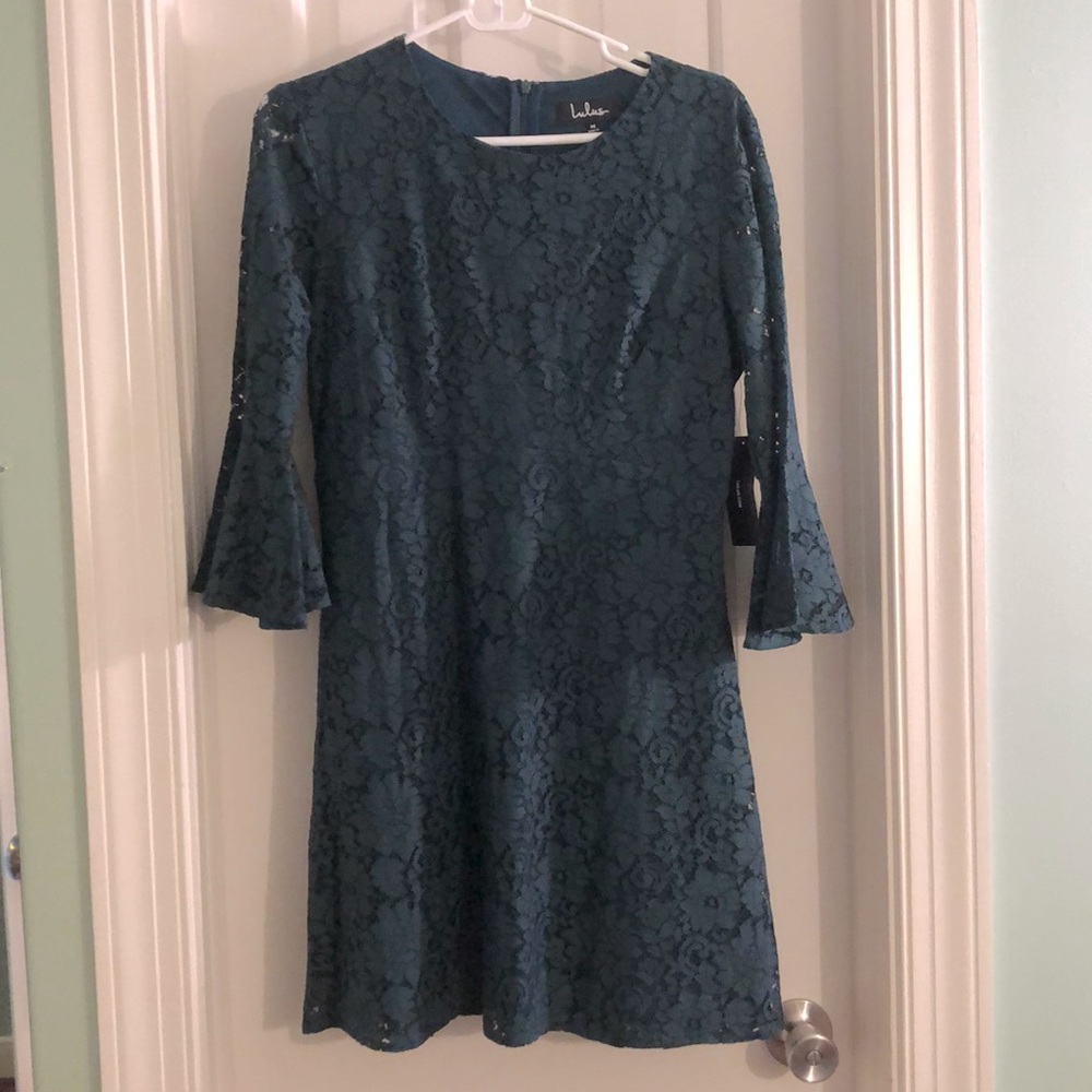 Lulus olive green lace dress - bell sleeves - size M